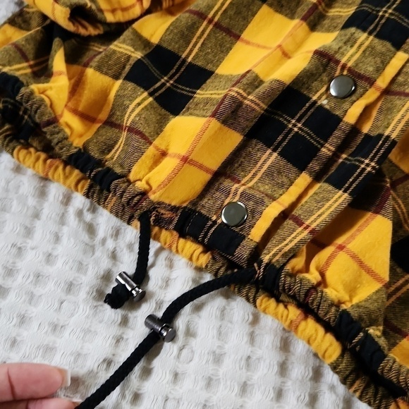 Yellow Black Jacket with hoodie Shacket Flannel - Picture 2 of 8